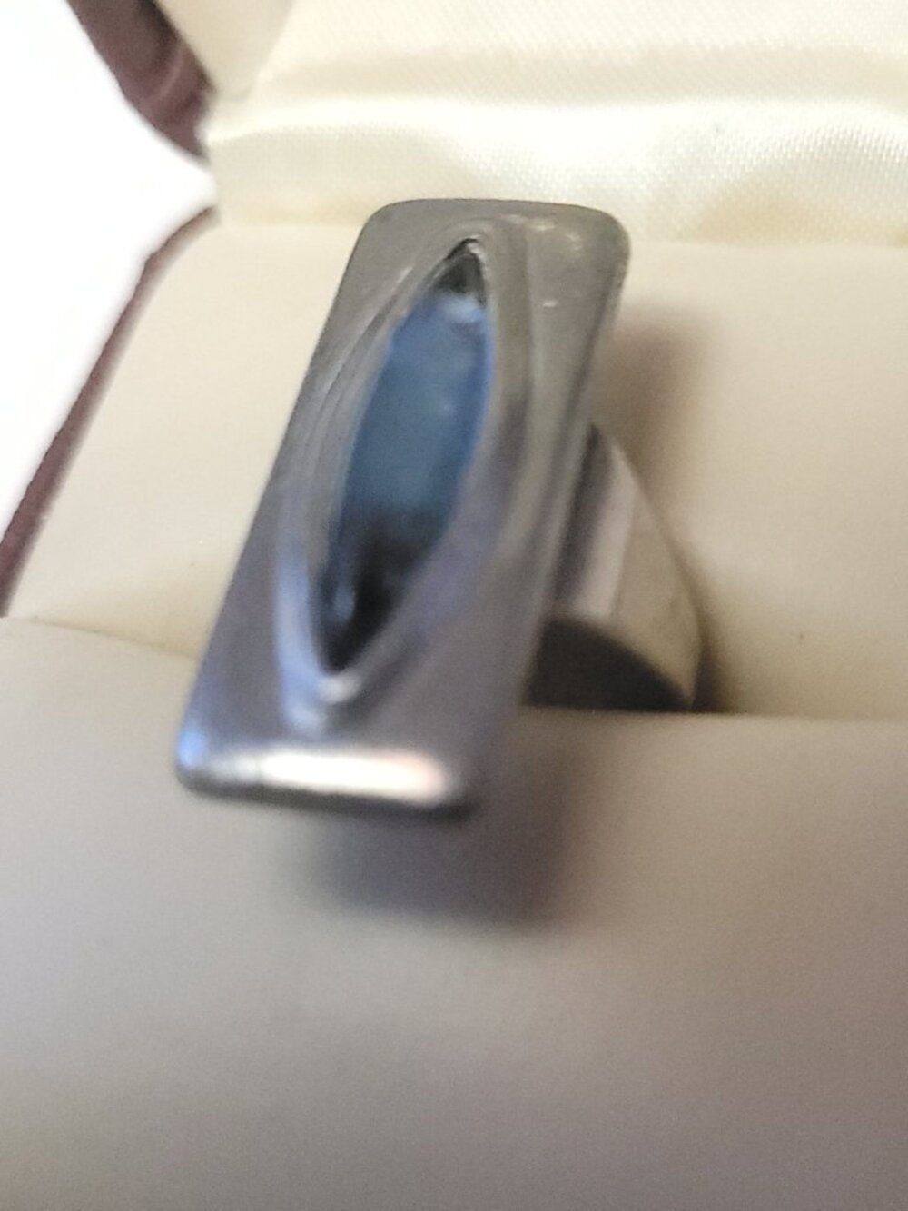1960s Jørgen Jensen Denmark Pewter Ring #230 Blue Glass Modernist Size 3